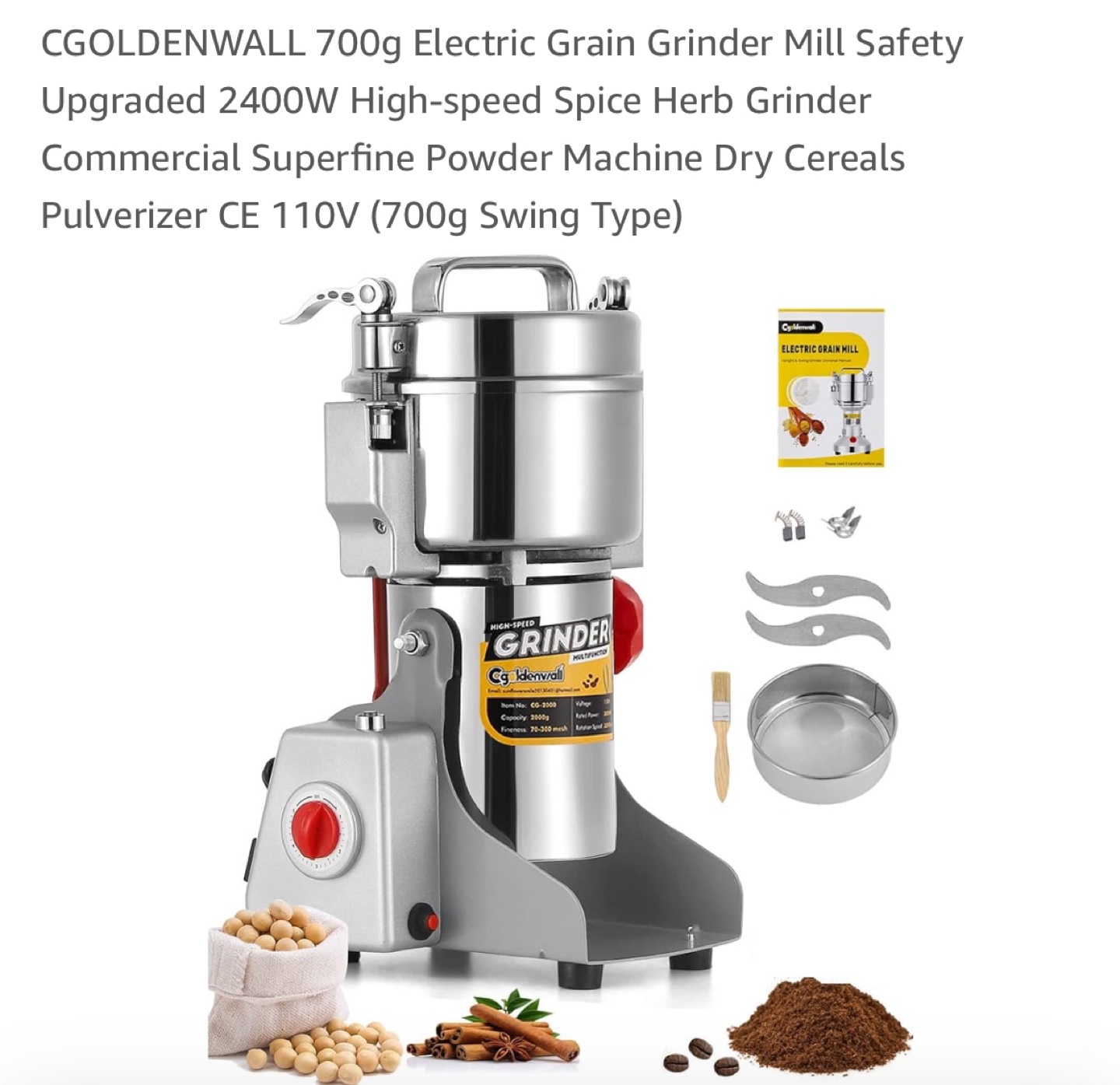 CGOLDENWALL 700g Electric Grain Grinder