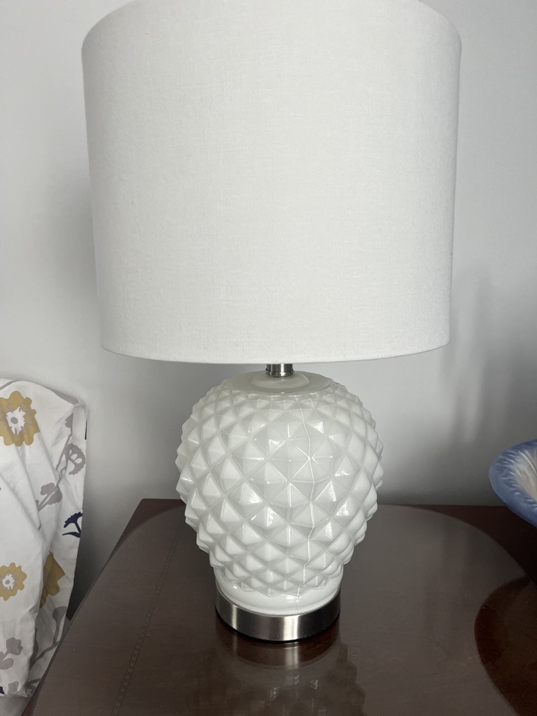 White Table Lamp with Geometric Base