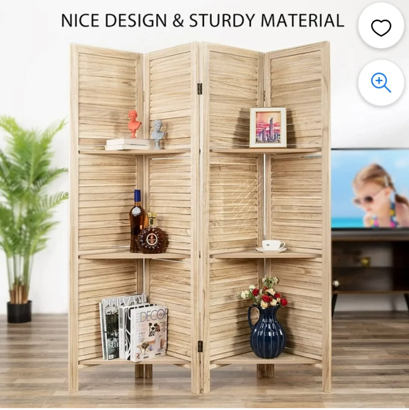 5.6 Ft Tall 4 Panel Decorative Folding Wood Room Divider image indicator(2)