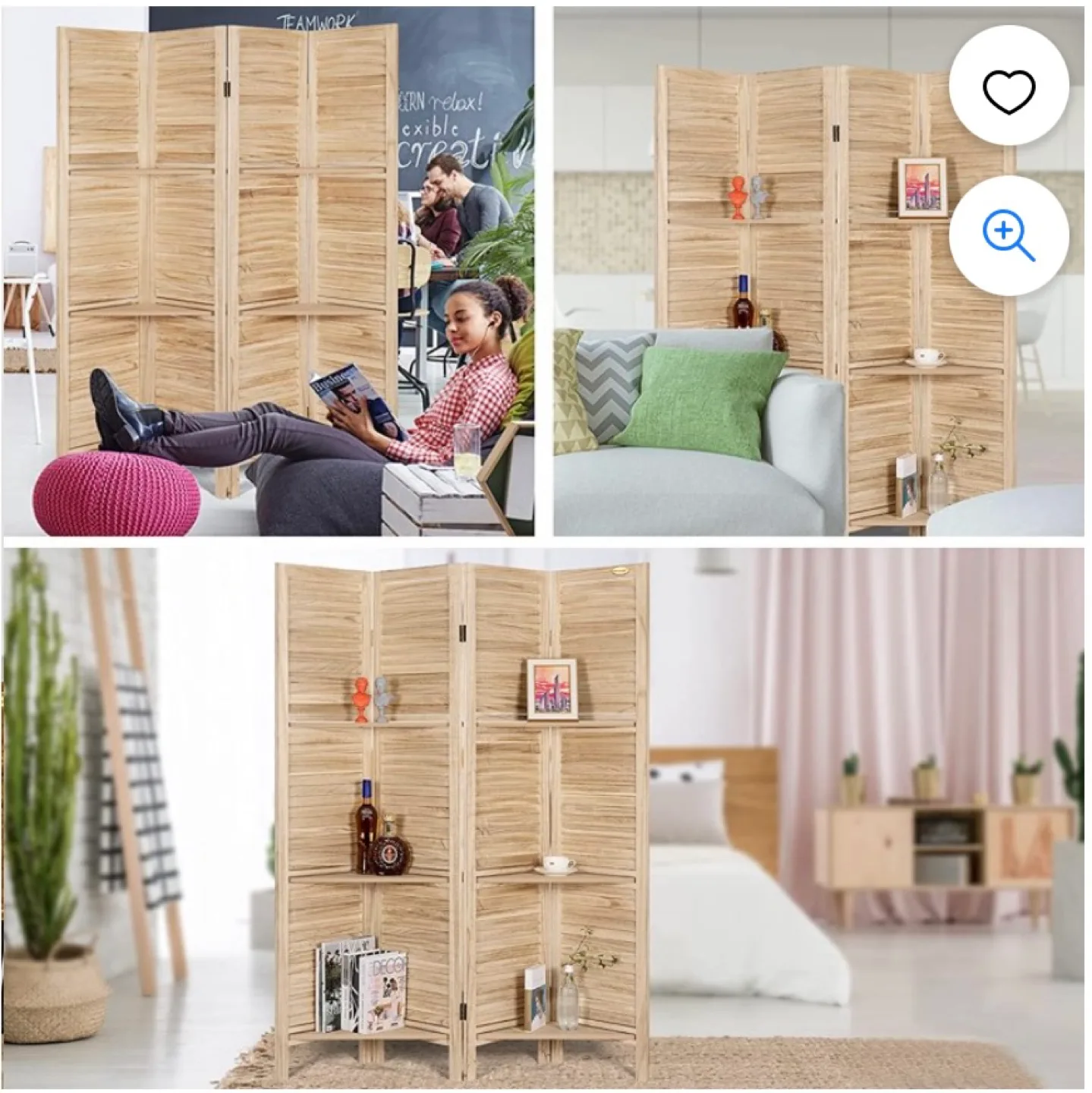 5.6 Ft Tall 4 Panel Decorative Folding Wood Room Divider image indicator(6)