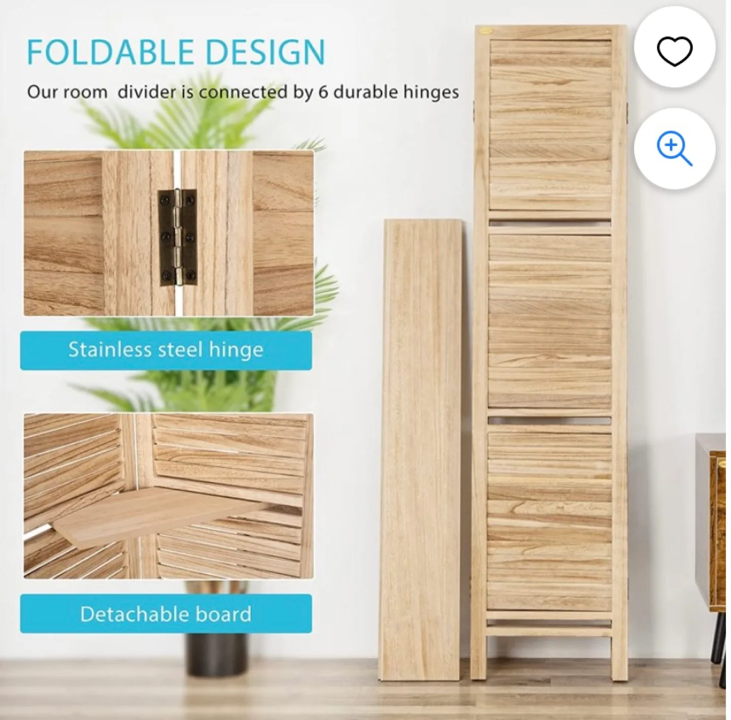 5.6 Ft Tall 4 Panel Decorative Folding Wood Room Divider image indicator(5)