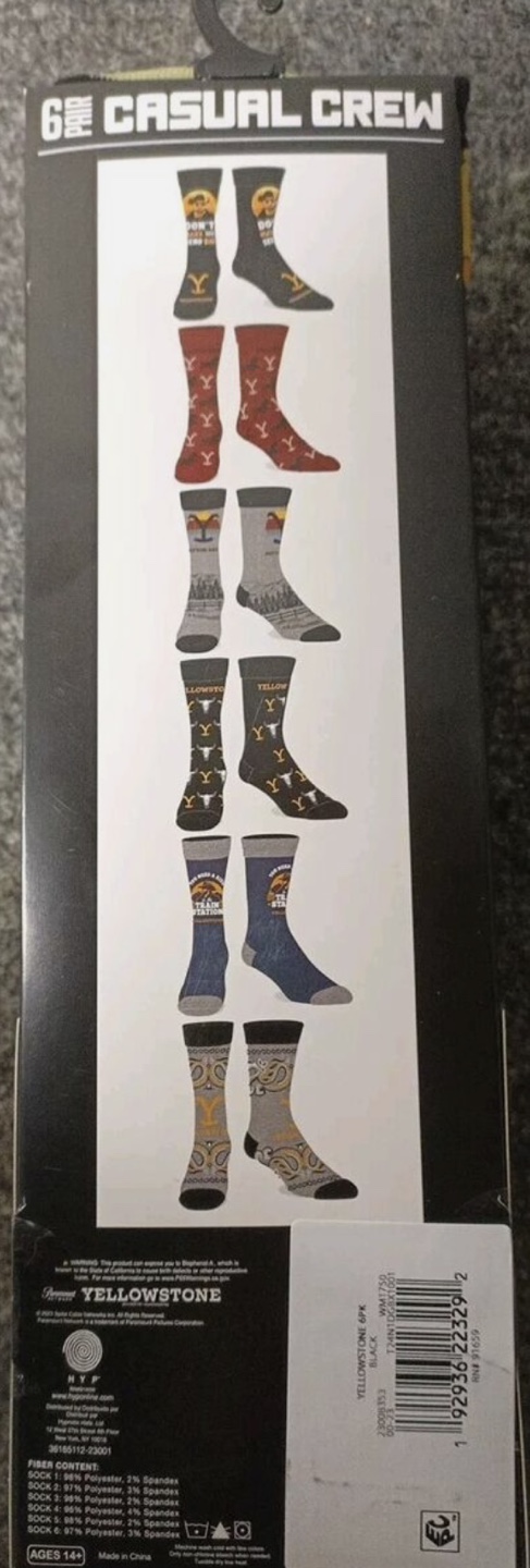 Yellowstone 6-Pack Crew Socks, Size 8-12 - photo 3