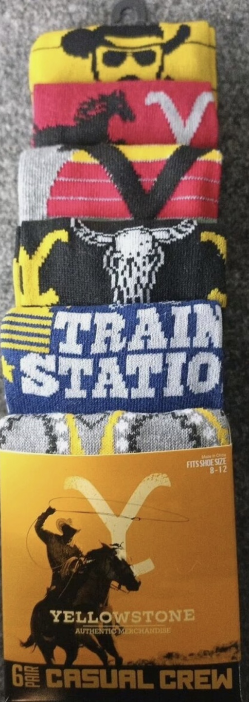 Yellowstone 6-Pack Crew Socks, Size 8-12