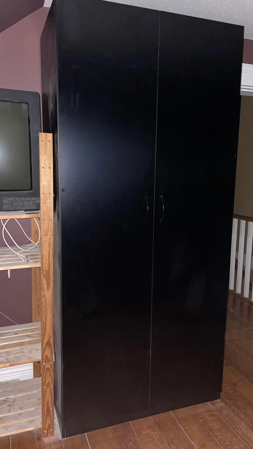 IKEA - Black Wardrobe Closet with Shelves and Hanging Rod thumbnail