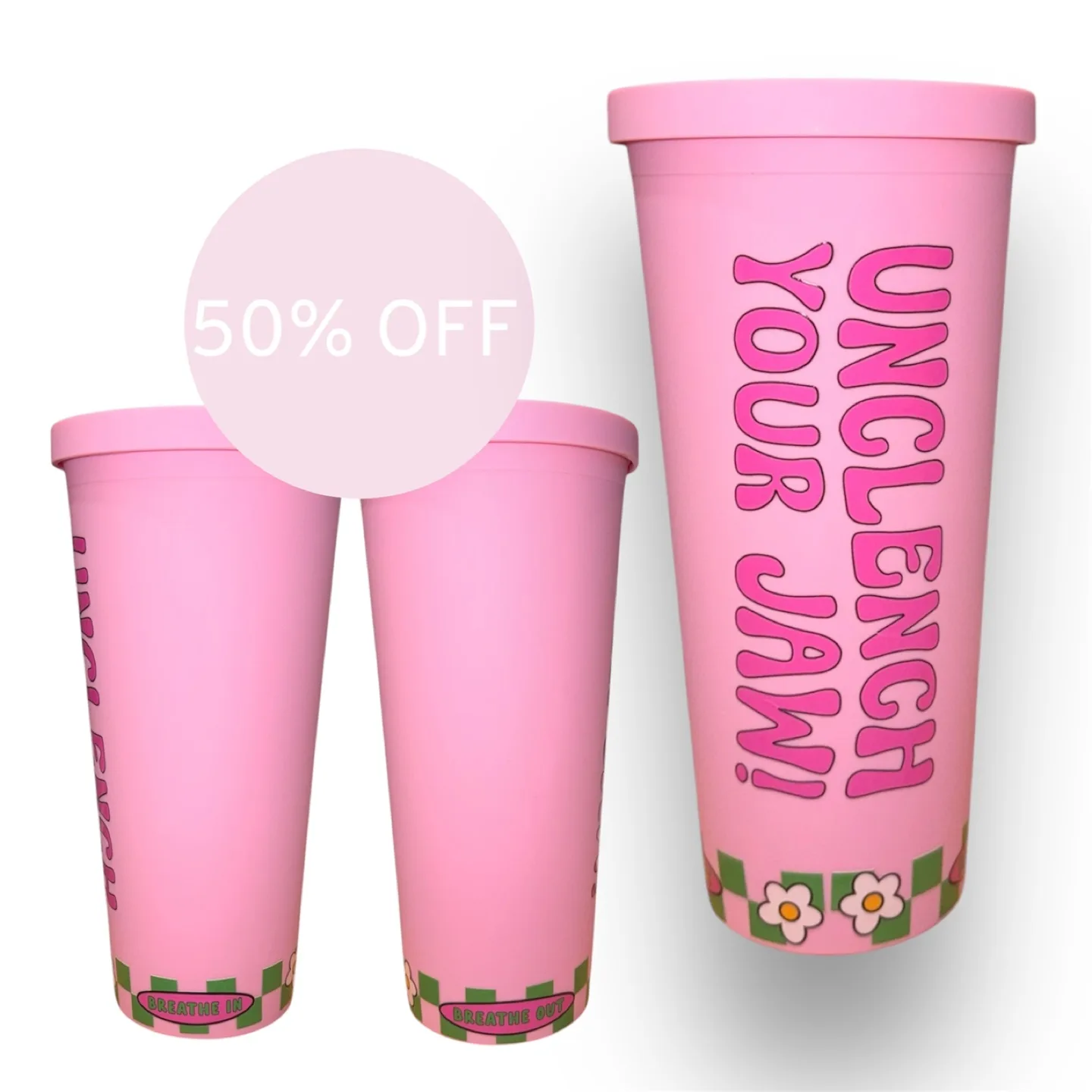 Unclench Your Jaw! Pink Reusable Tumbler thumbnail