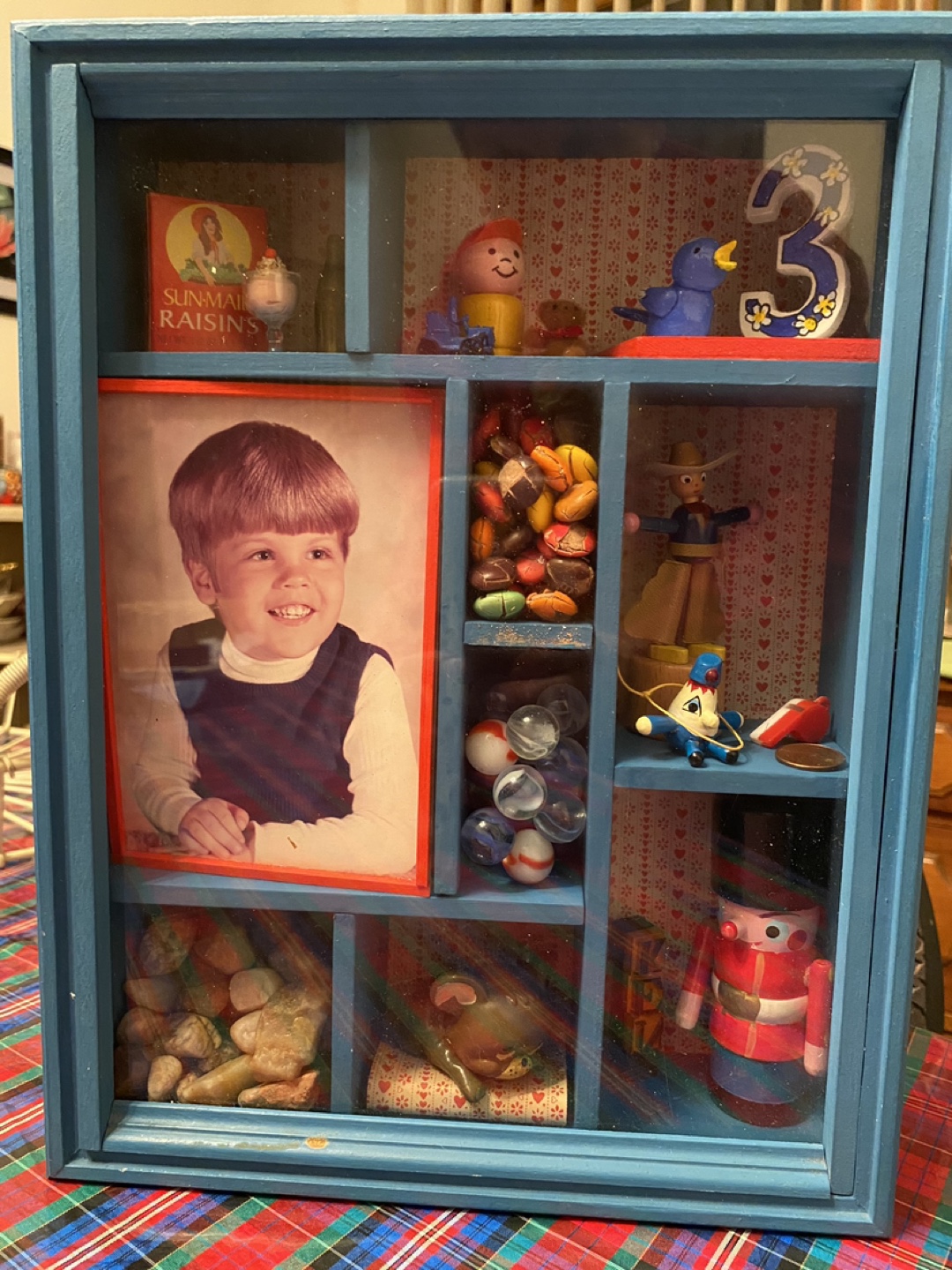 Vintage Shadow Box with Childhood Memorabilia