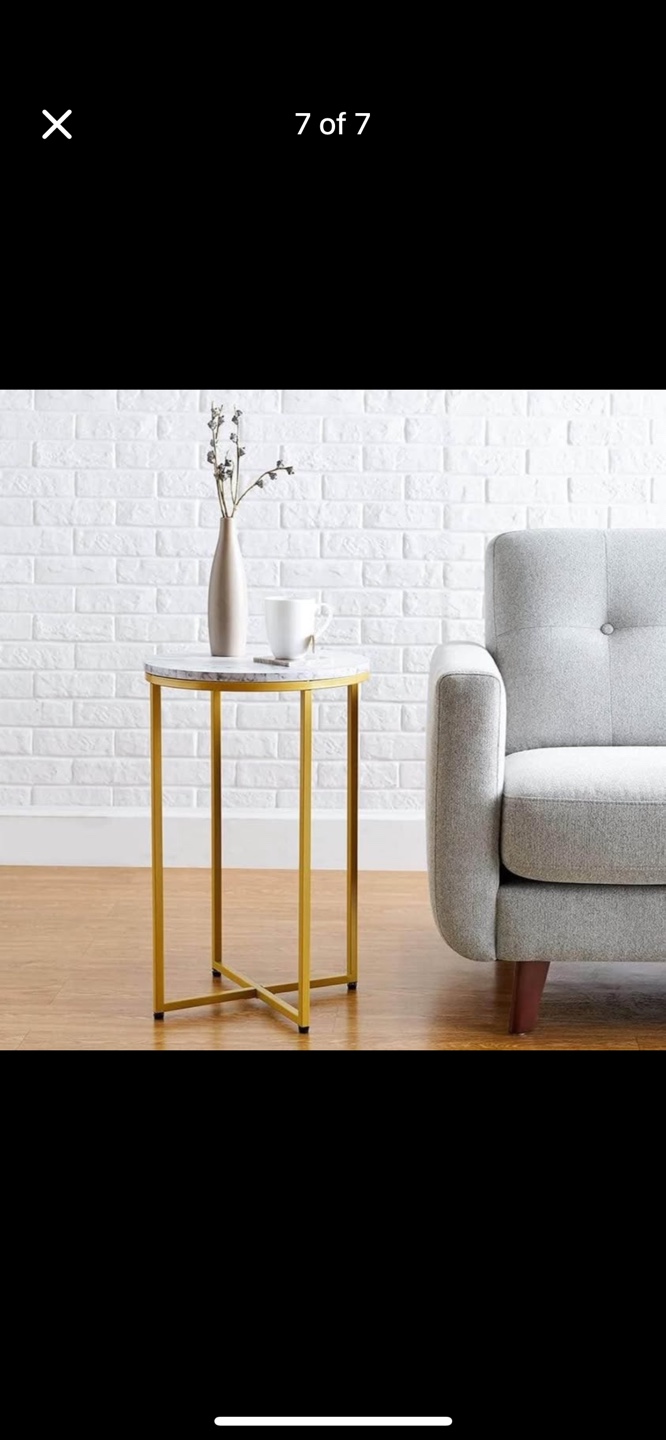 Round Marble Side Table with Gold Metal Frame