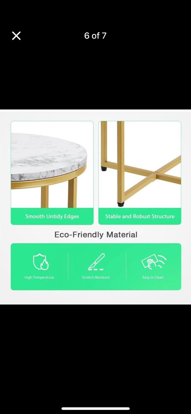 Round Marble Side Table with Gold Metal Frame - photo 2