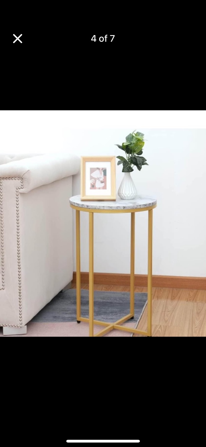 Round Marble Side Table with Gold Metal Frame - photo 4
