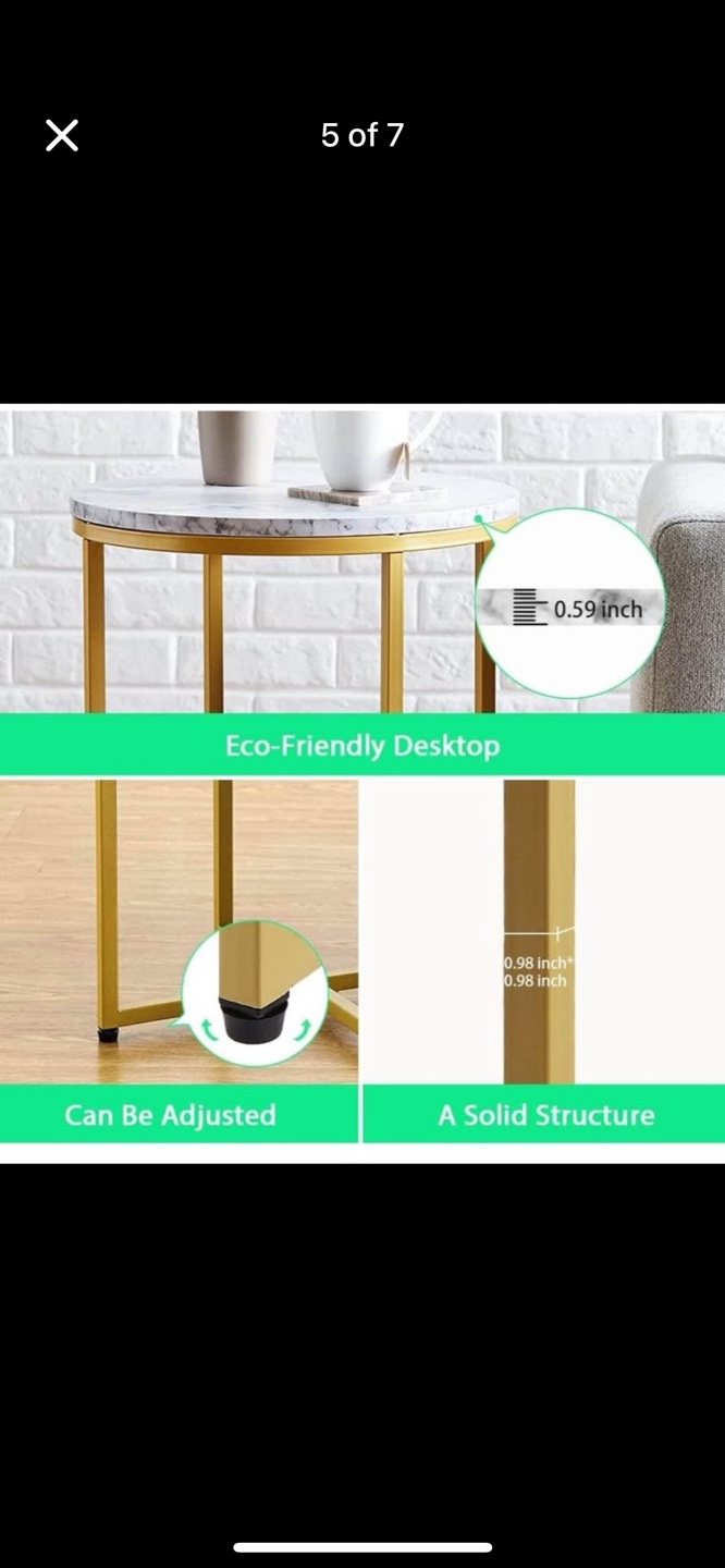 Round Marble Side Table with Gold Metal Frame - photo 3