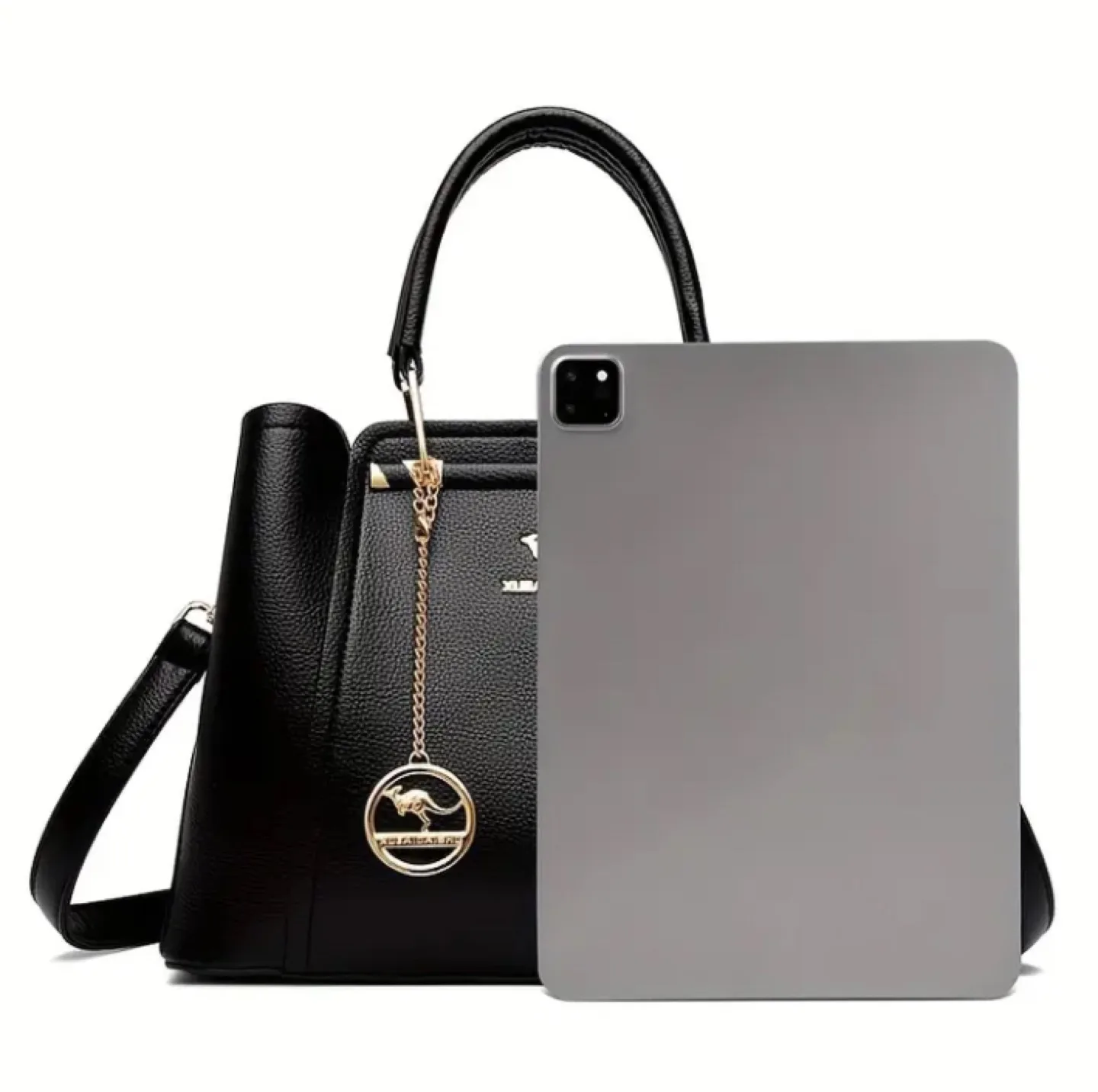 💥NEW🛍️ Black Leather Handbag with Kangaroo Charm image indicator(2)