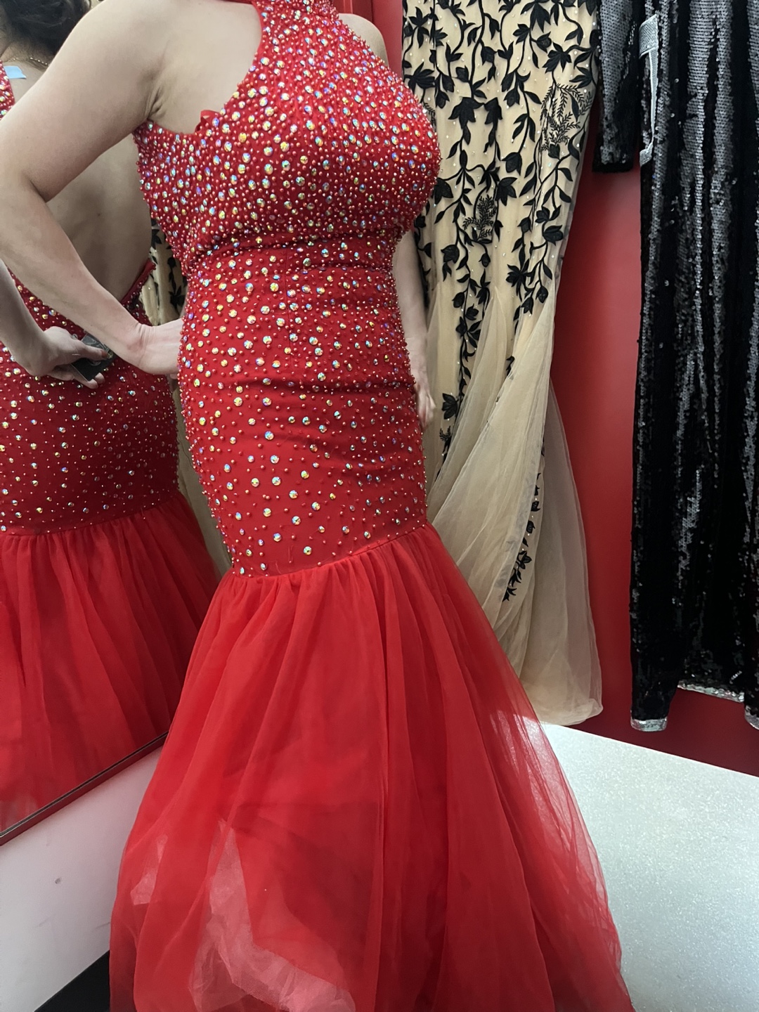 Stunning Red Rhinestone Mermaid Prom Dress - photo 3
