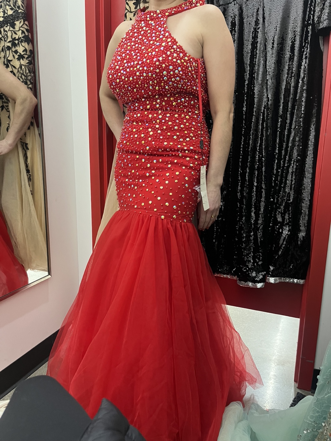 Stunning Red Rhinestone Mermaid Prom Dress - photo 2