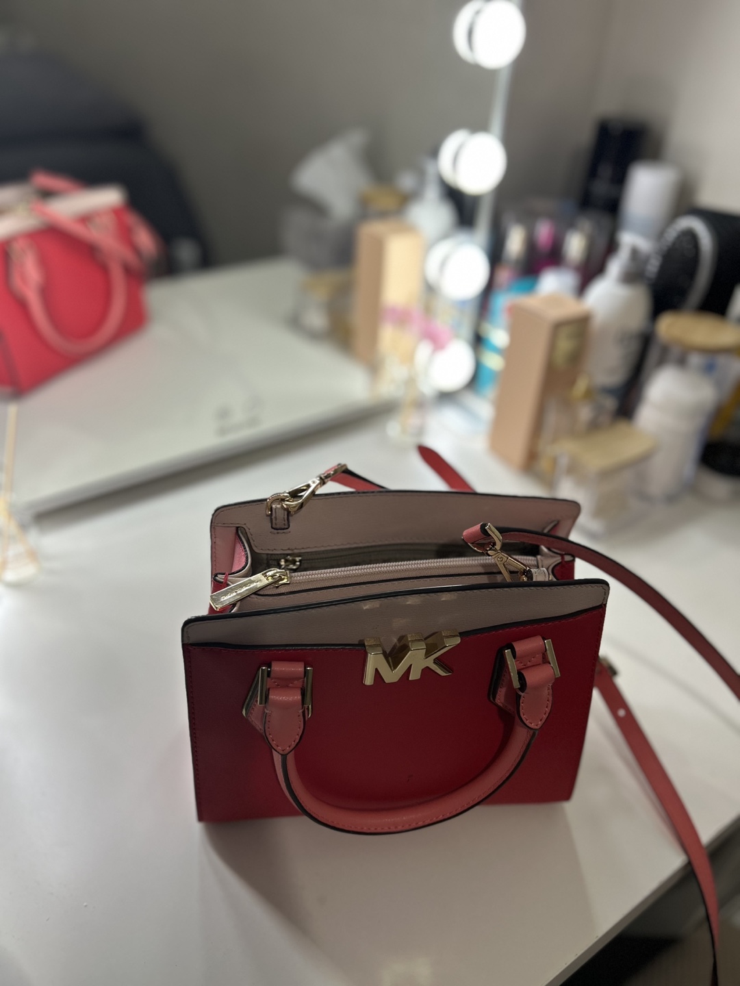 Michael Kors MK Red and Pink Two-Tone Satchel - photo 2