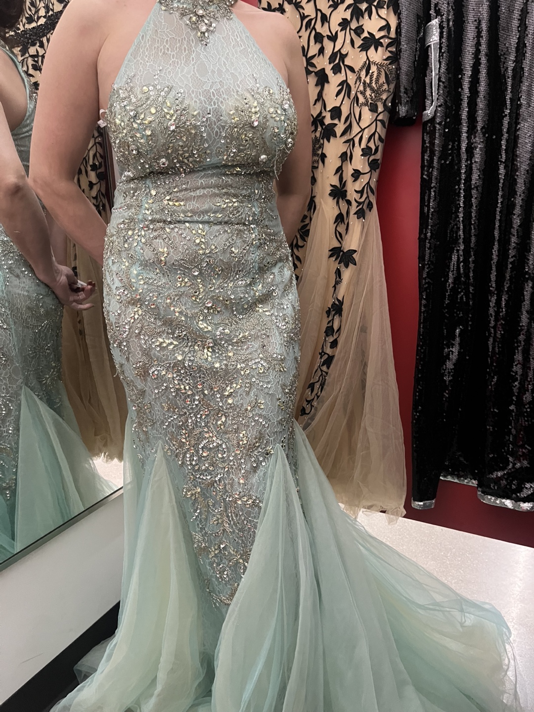 Stunning Mint Green Beaded Mermaid Prom Dress - photo 2