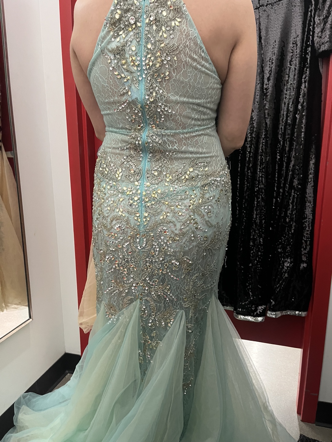 Stunning Mint Green Beaded Mermaid Prom Dress