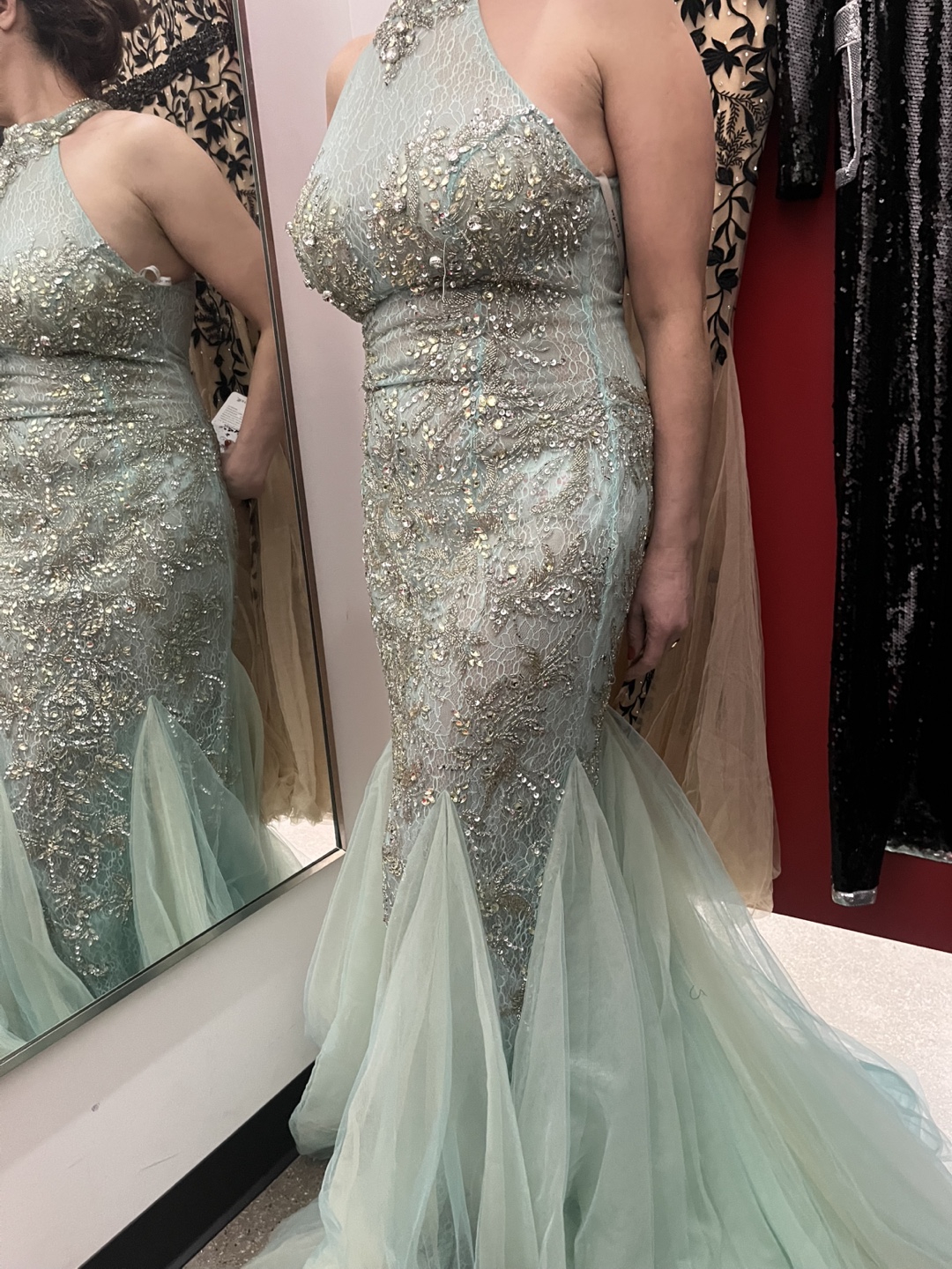 Stunning Mint Green Beaded Mermaid Prom Dress - photo 3