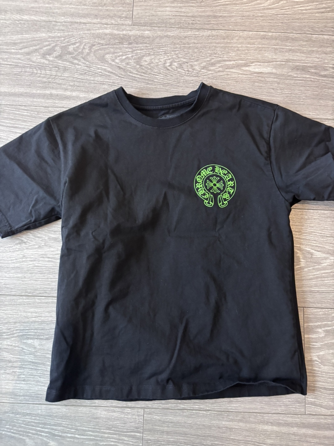 Chrome Hearts Black T-Shirt with Green Leather Patch Logo