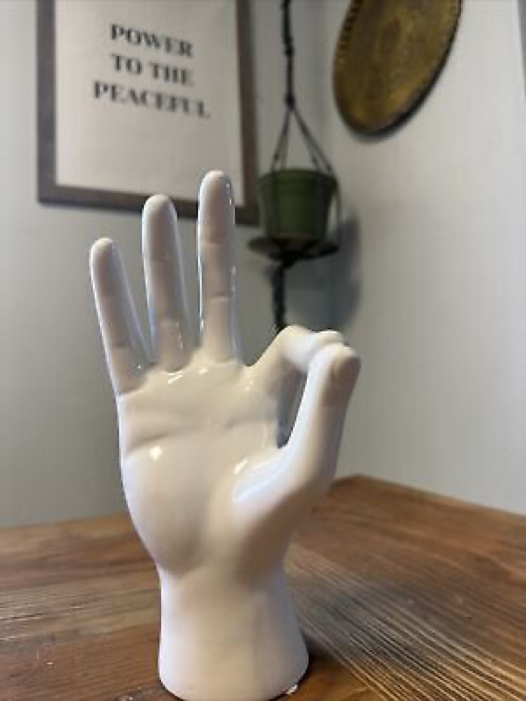 White Ceramic OK Hand Figurine