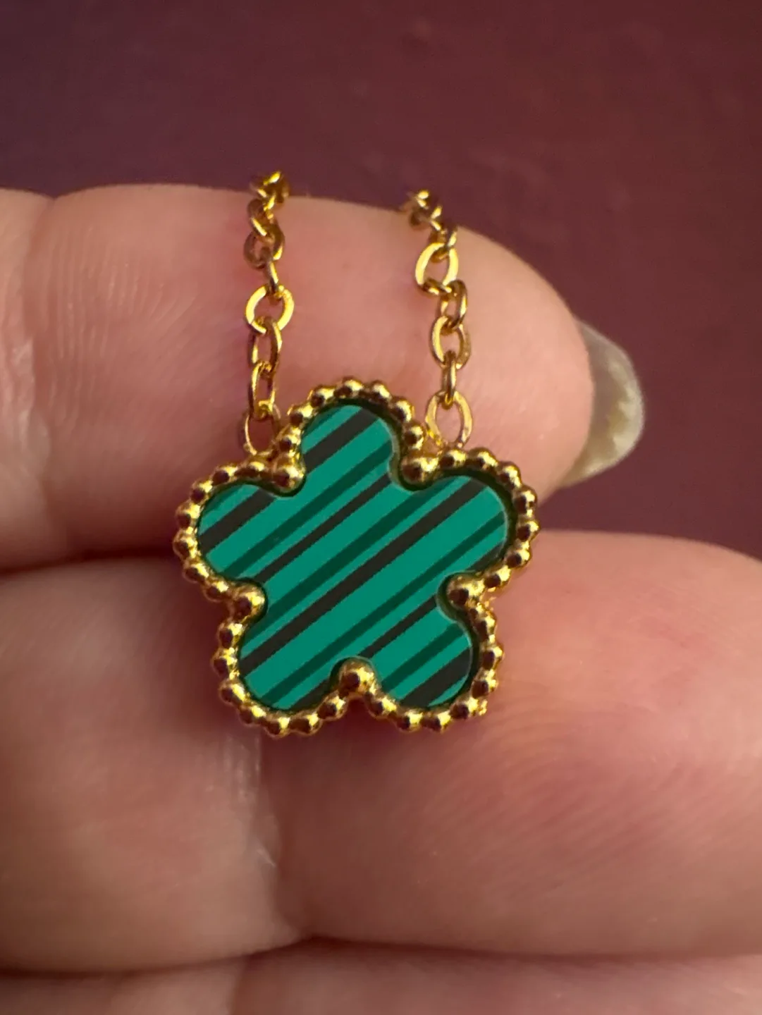 18K Gold Stainless Steel Flower Necklace with Green Malachite image indicator(2)