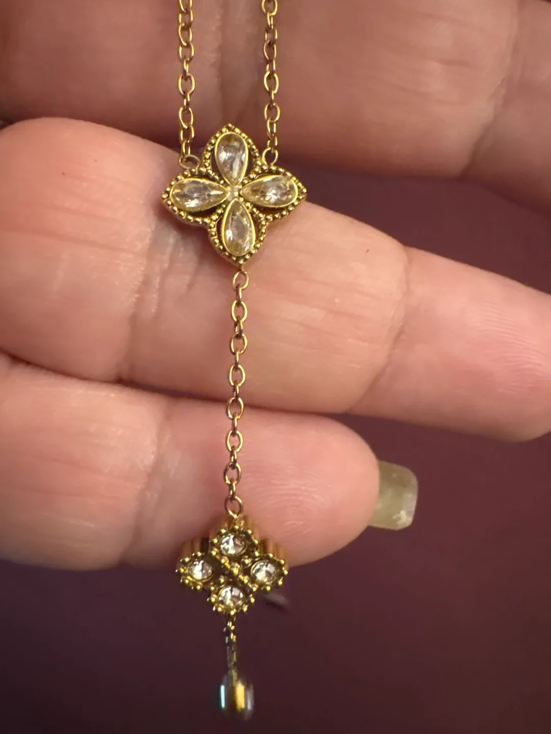 NEW unique Luxury 18K Gold SS CZ Lariat Necklace 🏈 image indicator(6)