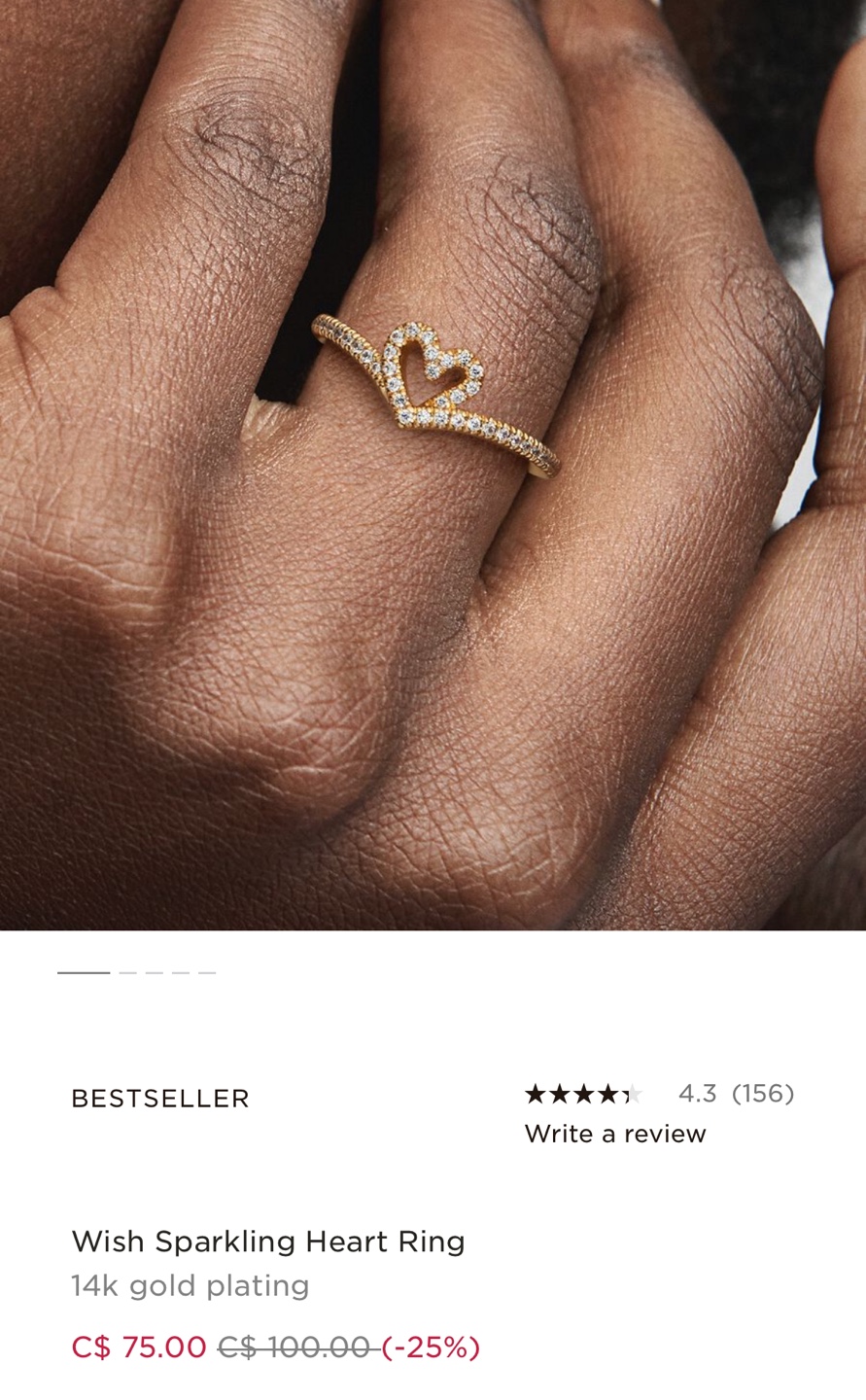 Pandora Wish Sparkling Heart Ring - 14k Gold Plated