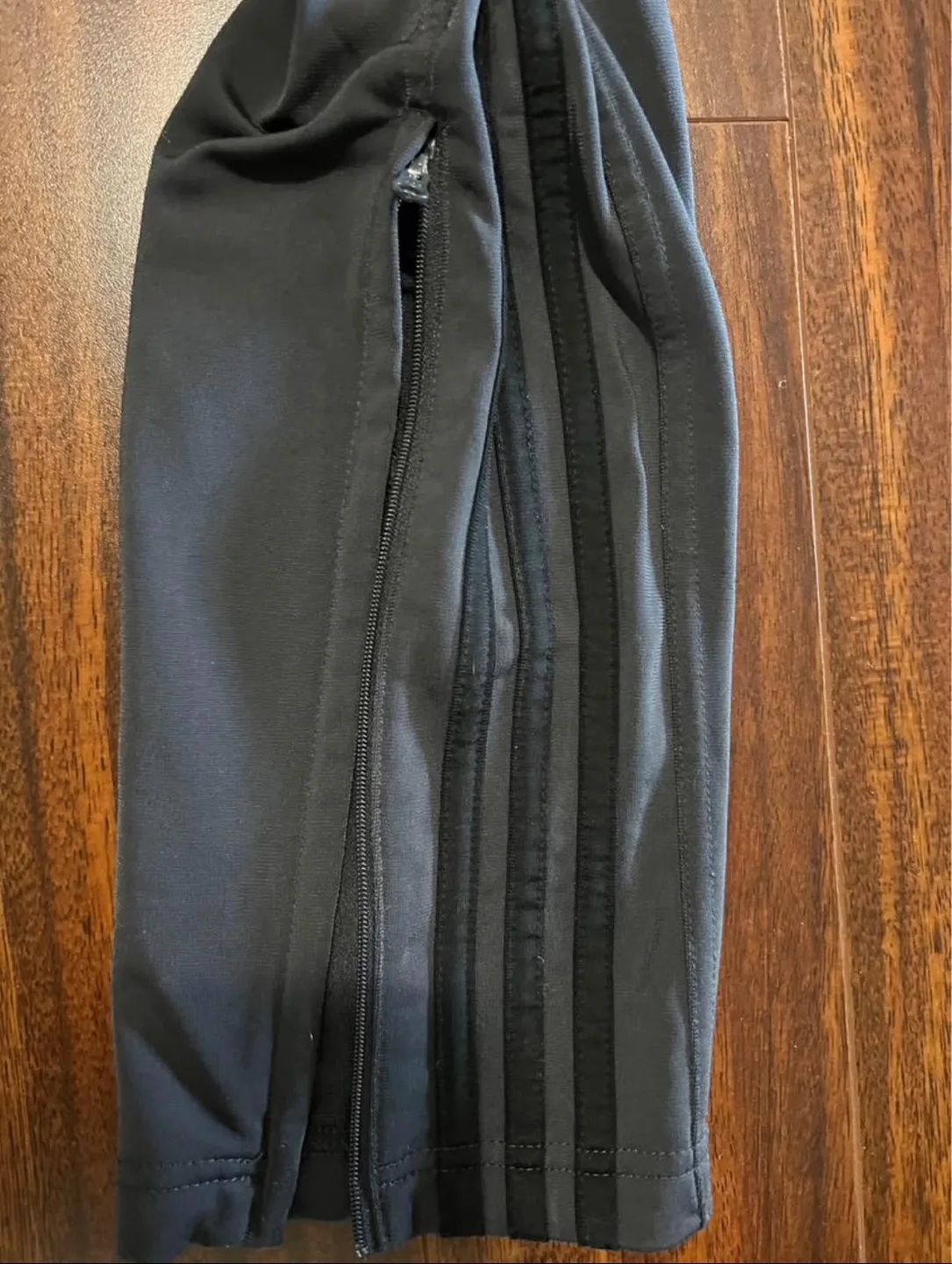 Adidas men’s small track warmup pants, gray with black stripes image indicator(3)