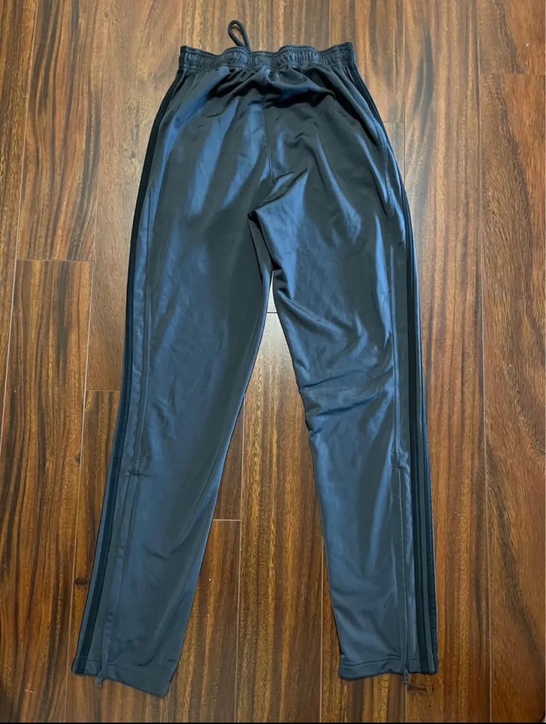 Adidas men’s small track warmup pants, gray with black stripes image indicator(4)