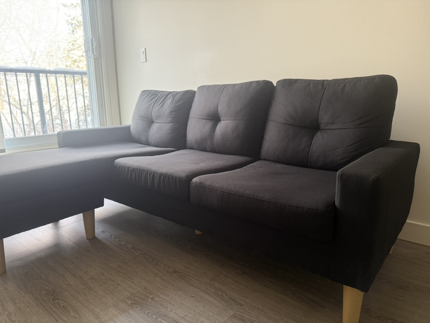 Black Fabric Sectional Sofa with Chaise Lounge - photo 2