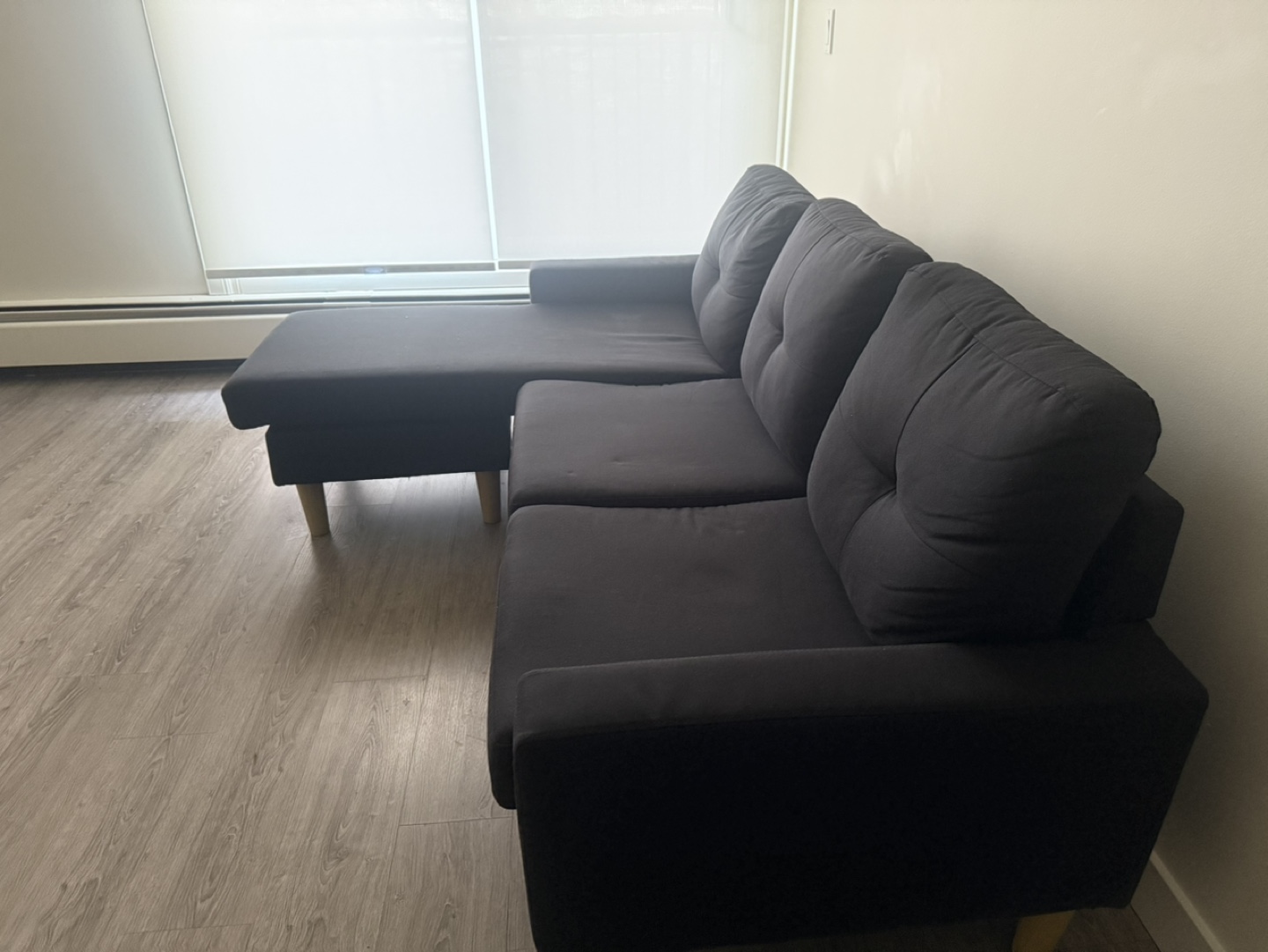 Black Fabric Sectional Sofa with Chaise Lounge