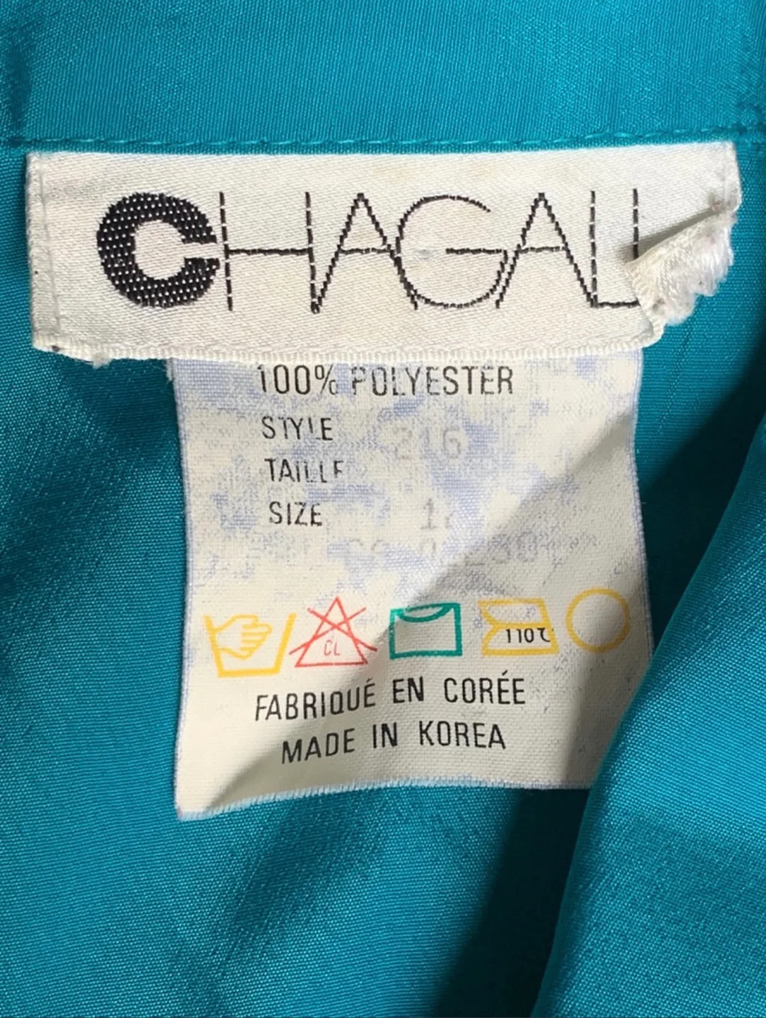 Vintage Chagal Teal Button-Down Blouse, Size 12 image indicator(2)