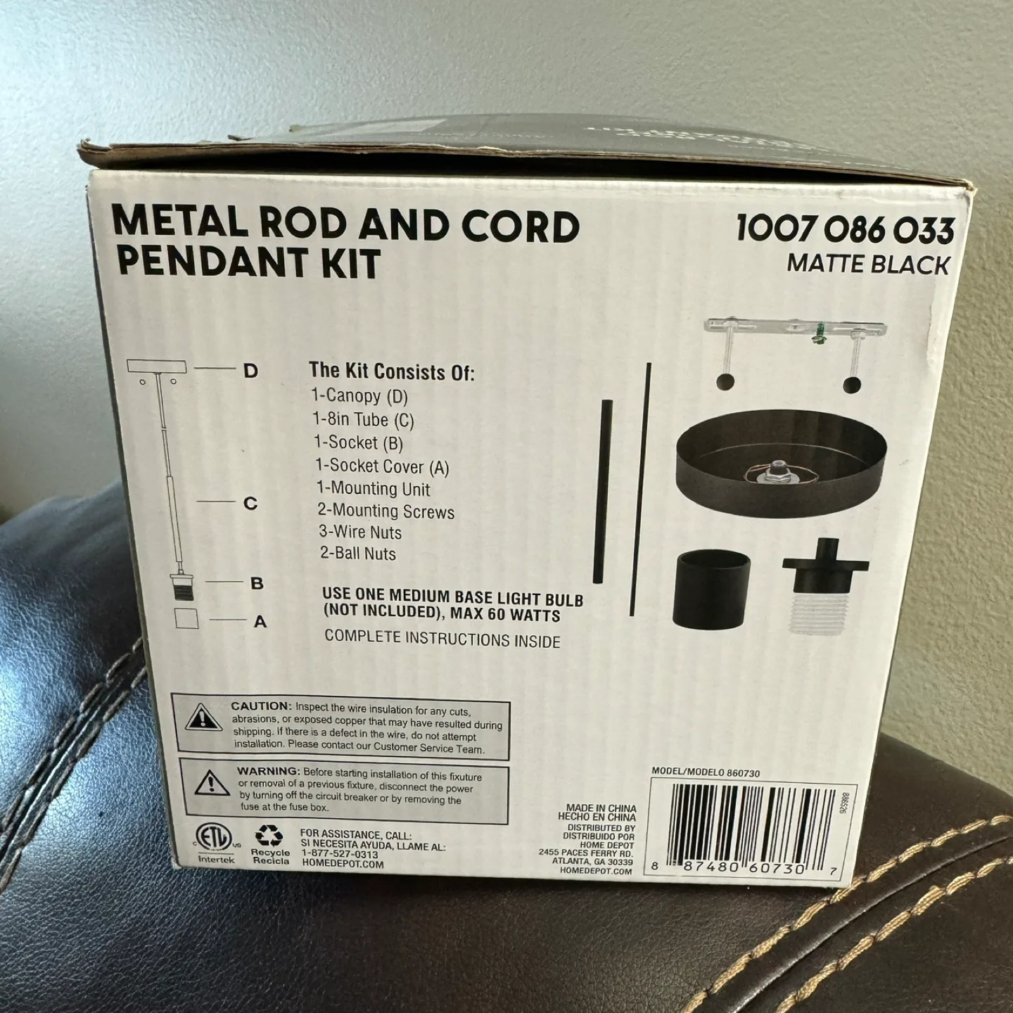 BRAND NEW Matte Black Metal Rod and Cord Pendant Light Kit image indicator(4)