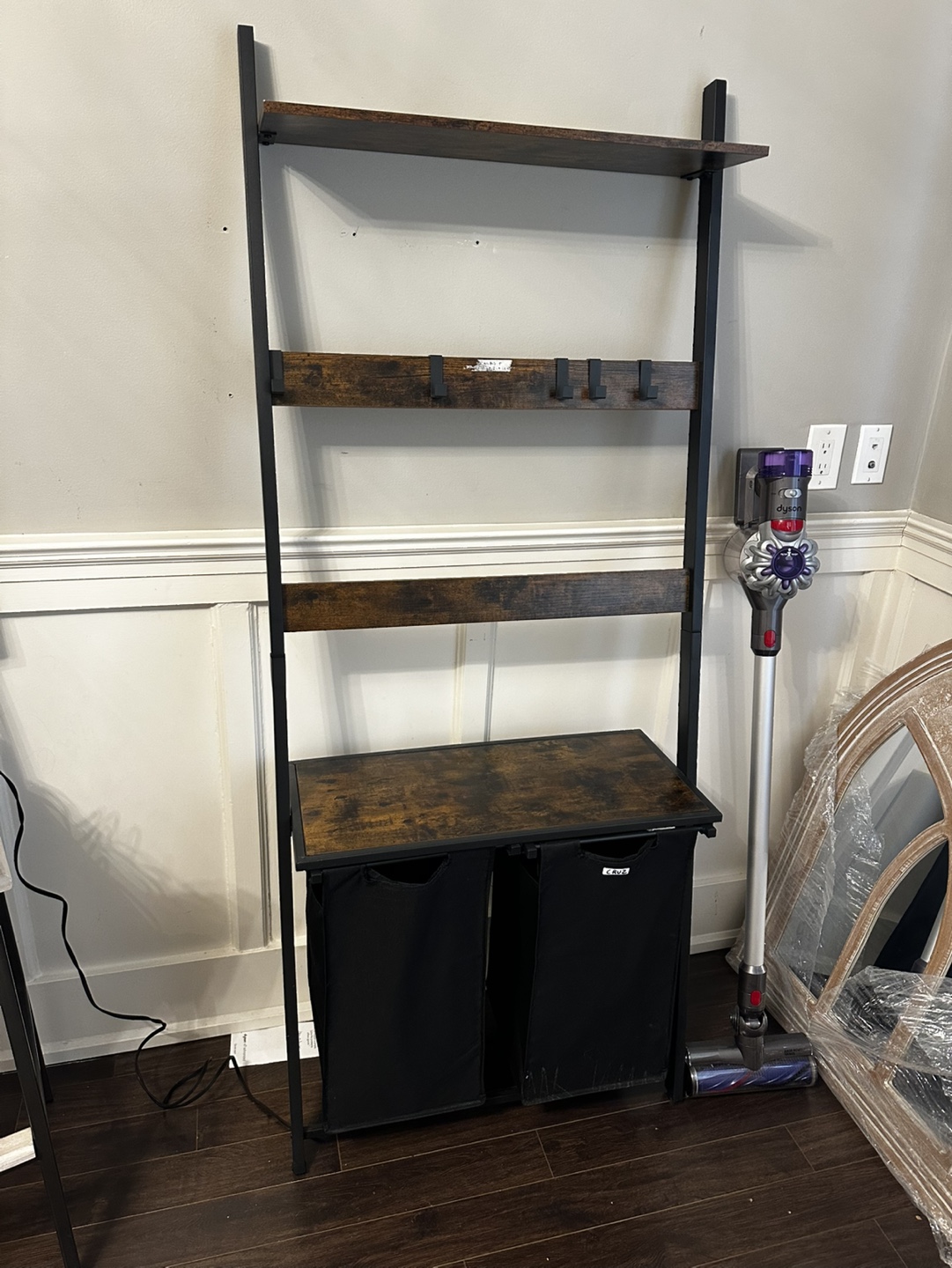 Ladder Shelf with Storage and Hooks