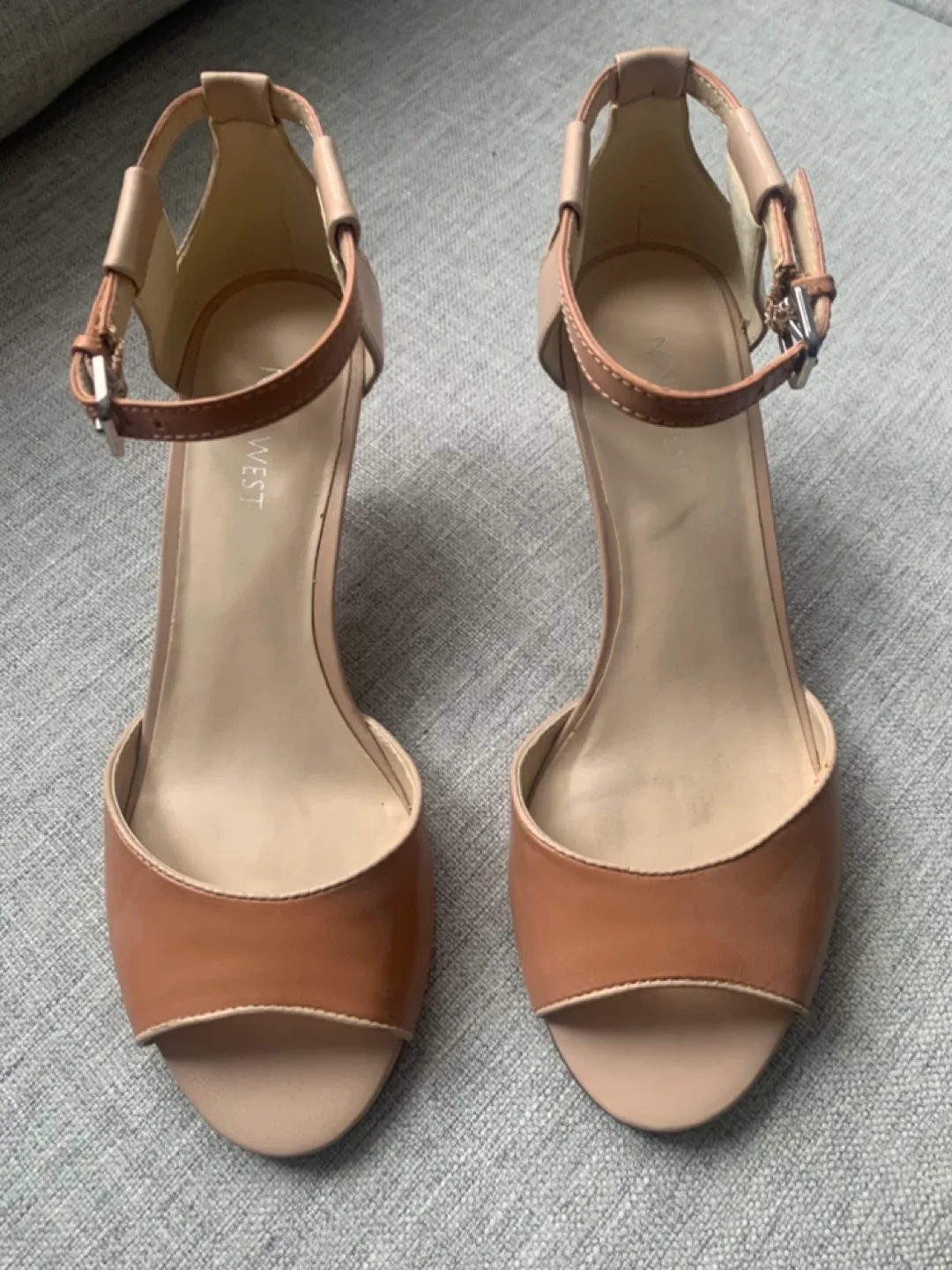 Nine West Tan Leather Ankle Strap Heels thumbnail