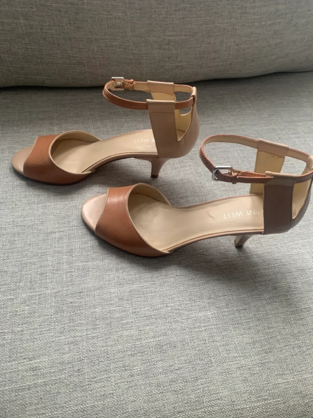 Nine West Tan Leather Ankle Strap Heels image indicator(2)