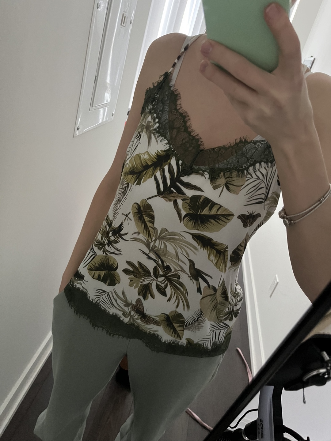 Tropical Print Cami Top with Lace Trim