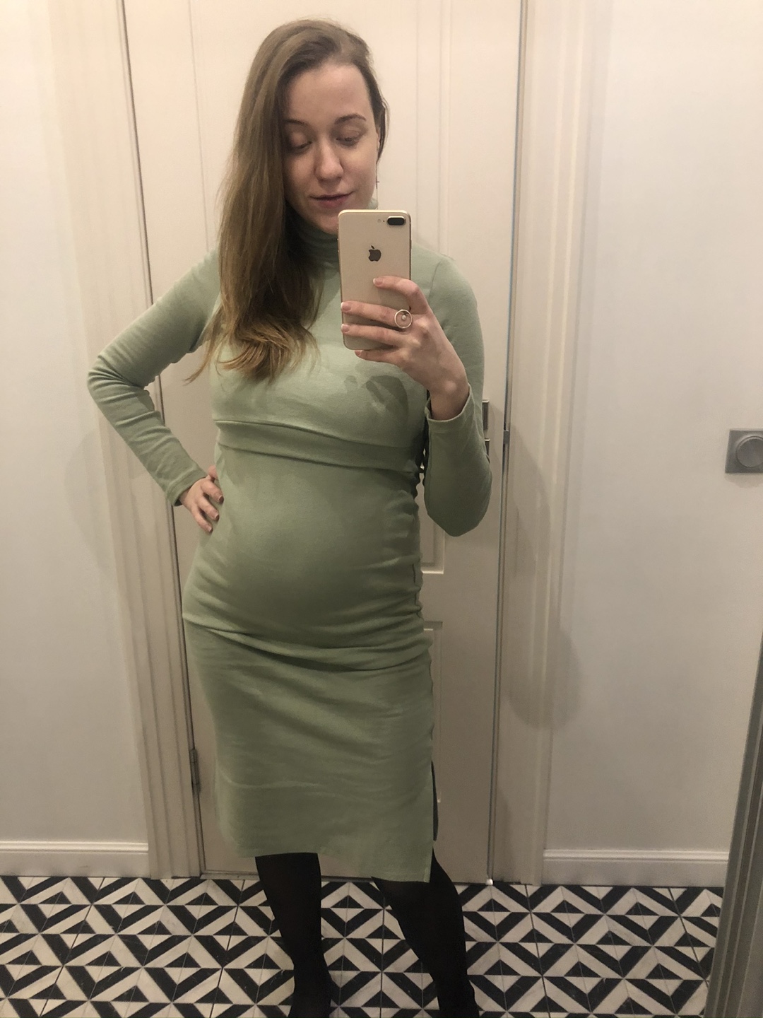 Green Mock Neck Midi Dress - Size 44