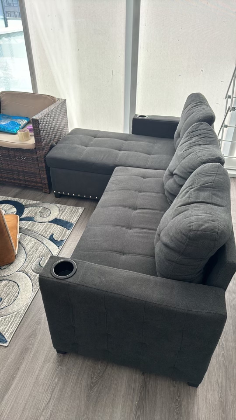 Dark Grey Sectional Sofa with Storage - photo 2