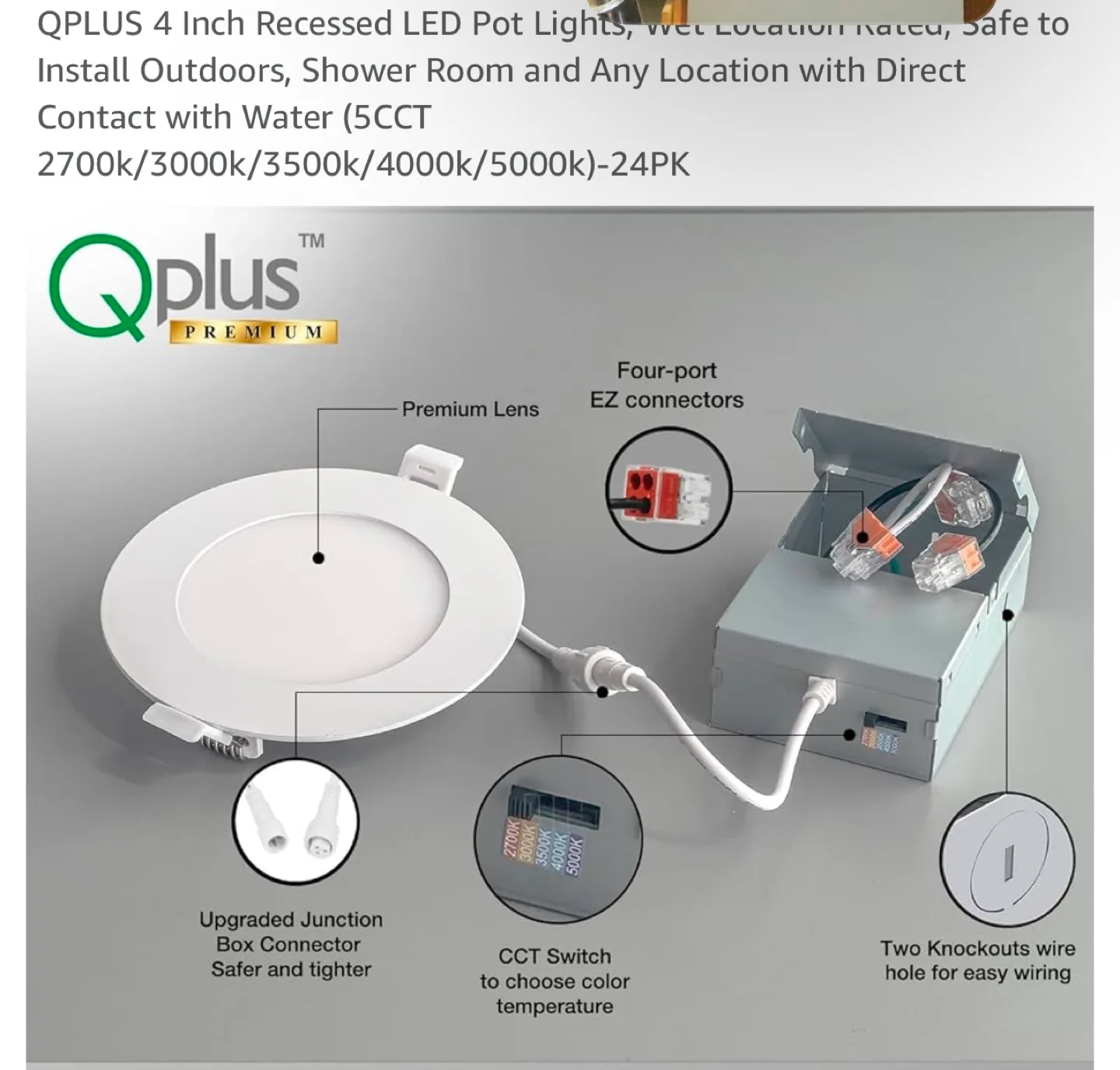 24 Pack Qplus 4 Inch Recessed LED Pot Lights with Junction Box image indicator(4)