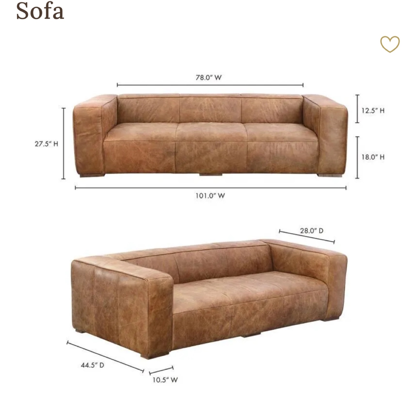 Bolton Sofa - Brown Leather - photo 3