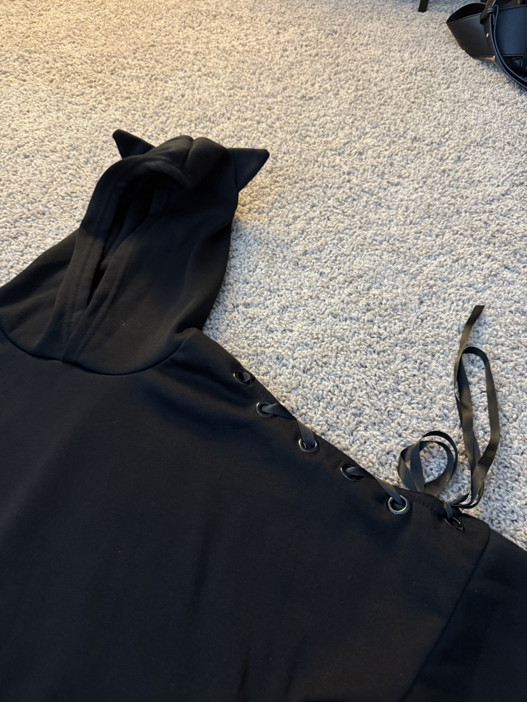 Black Cat Ear Hoodie with Lace-Up Detail - photo 5