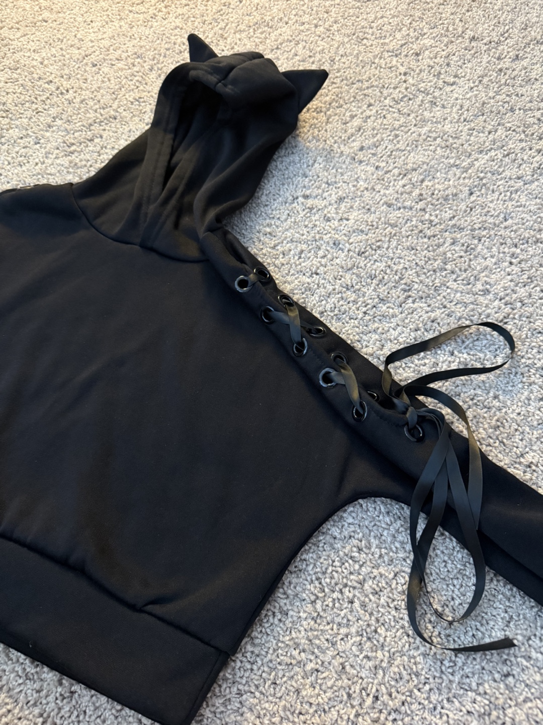 Black Cat Ear Hoodie with Lace-Up Detail - photo 3