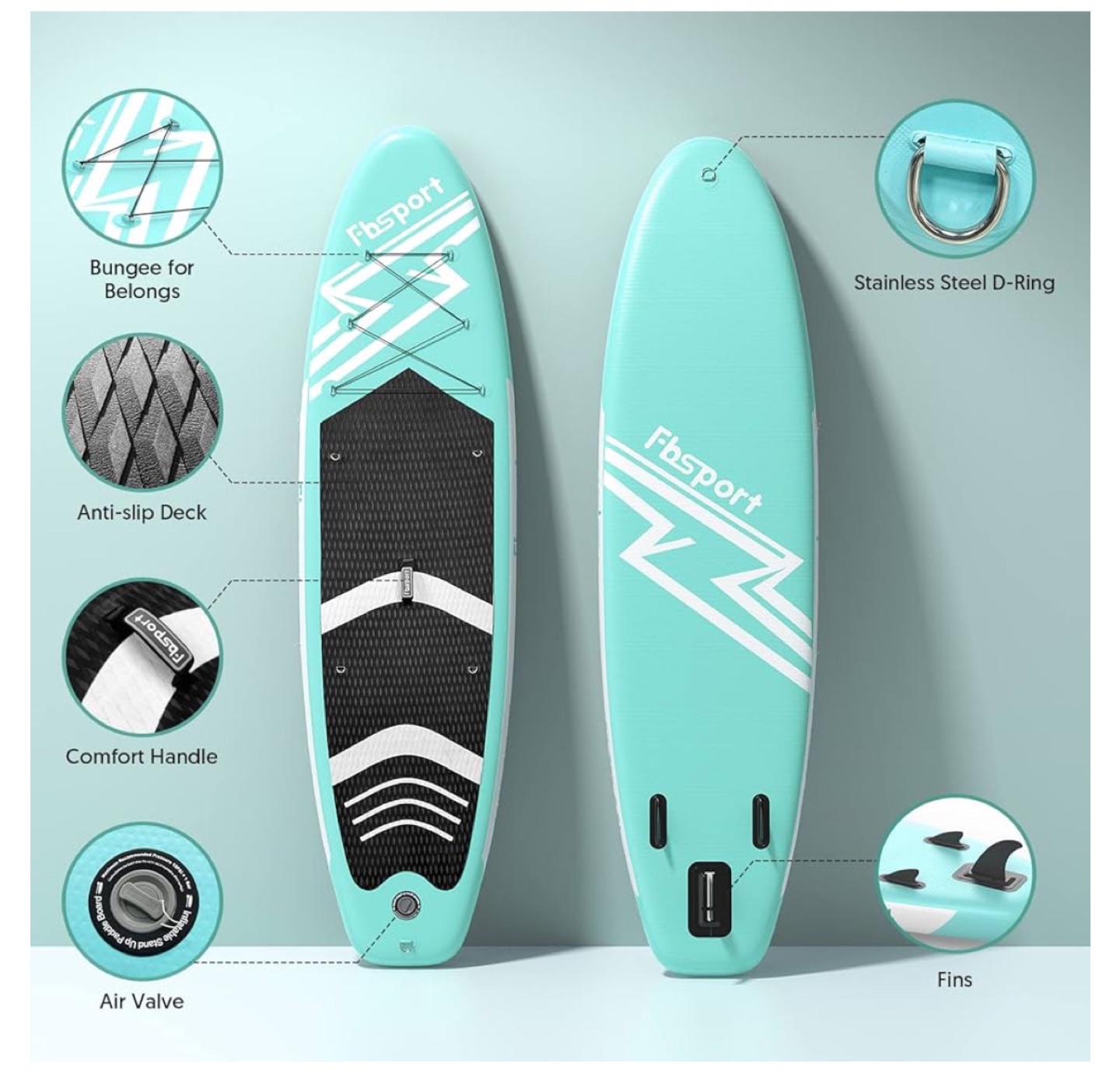 FbSport Inflatable Stand Up Paddle Board - Aqua - photo 2