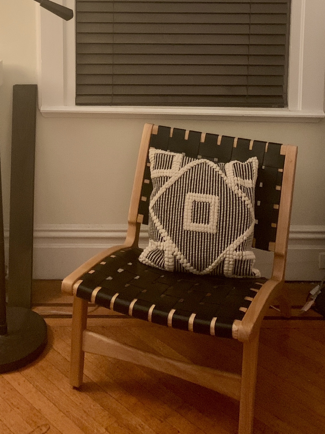 Woven Leather Accent Chair with Throw Pillow