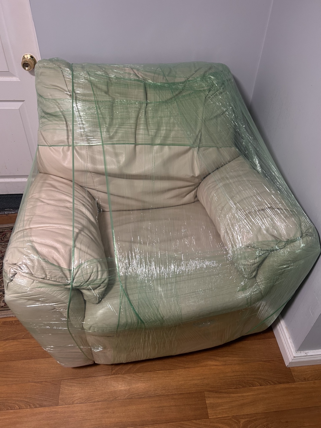 Large Beige Leather Recliner Arm Chair