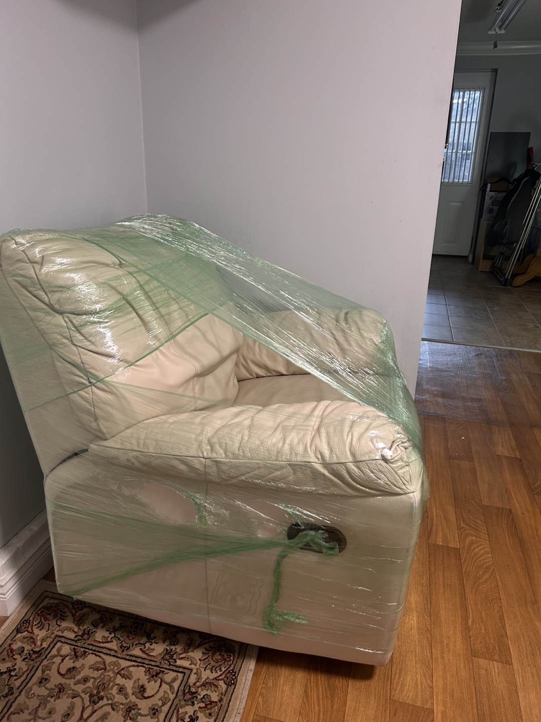 Large Beige Leather Recliner Arm Chair - photo 2