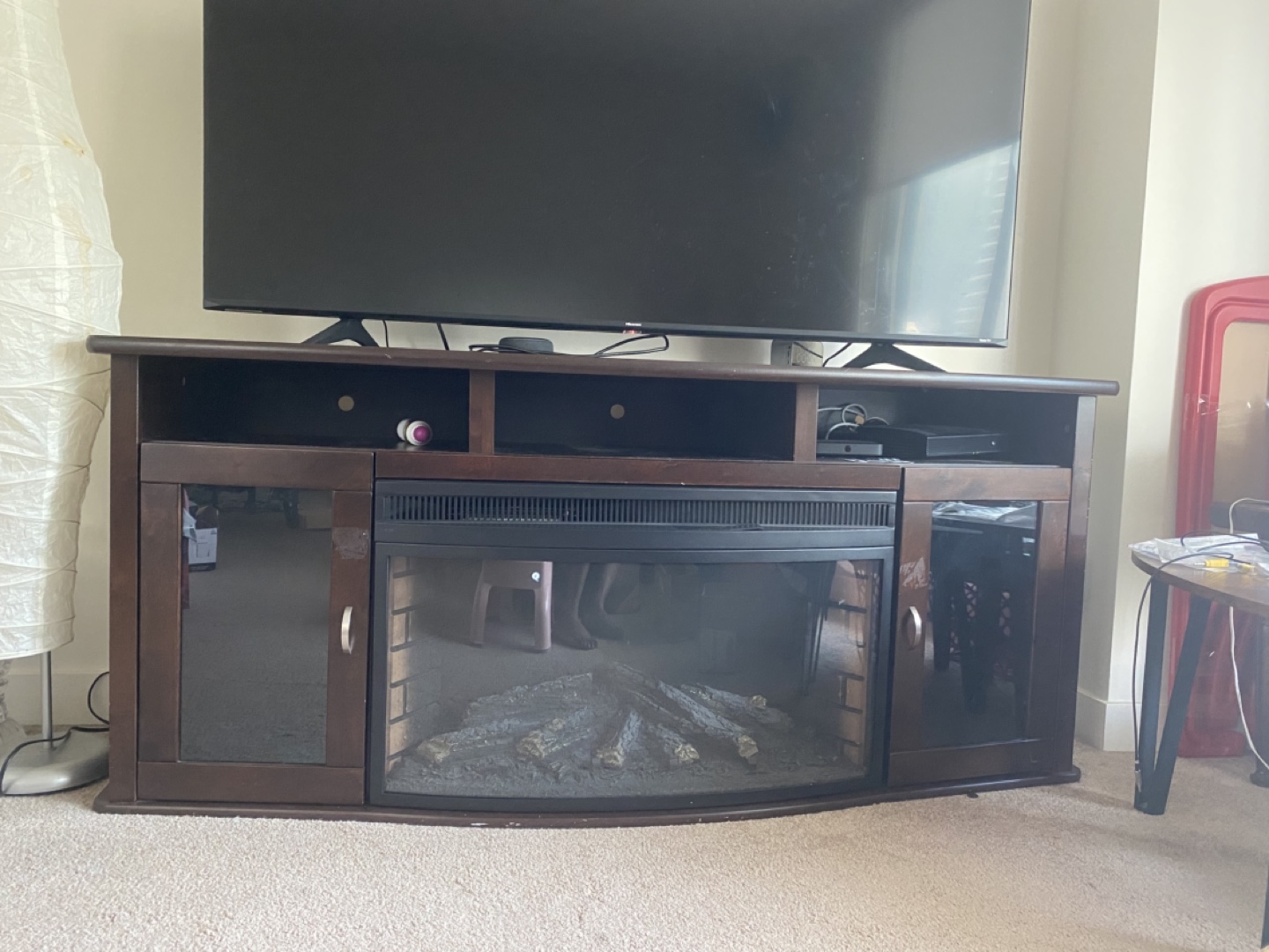 Dark Brown TV Stand with Electric Fireplace