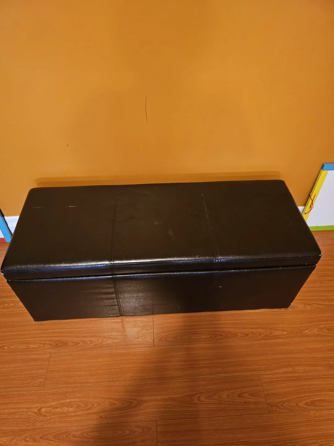 Black Faux Leather Storage Ottoman Bench 🏈 thumbnail