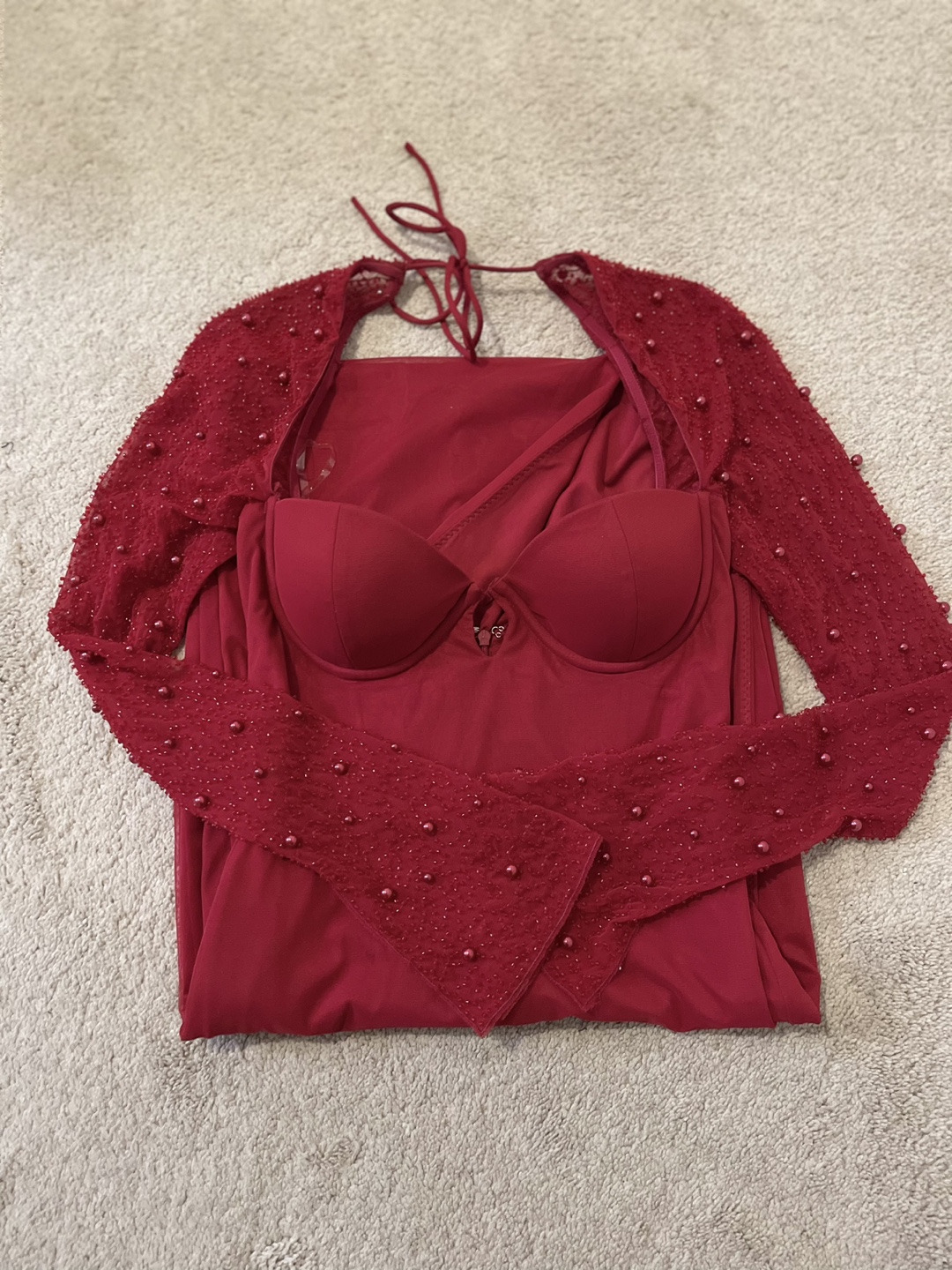 Oh Polly Red Beaded Maxi Dress Size 4 - photo 2