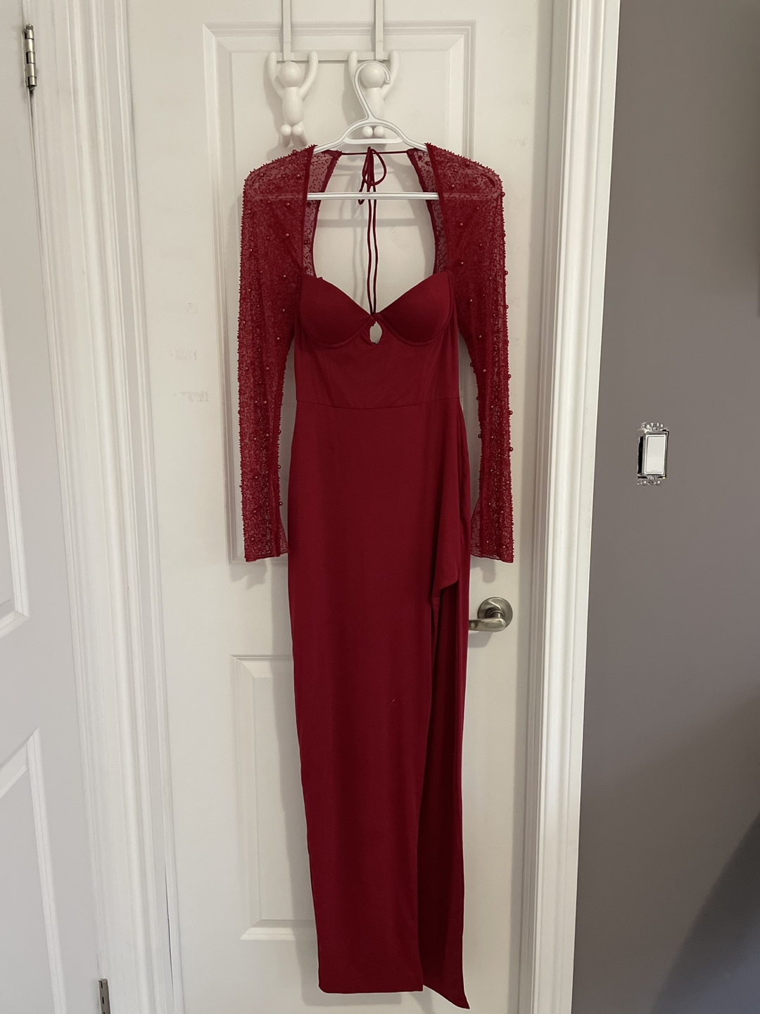 Oh Polly Red Beaded Maxi Dress Size 4 - photo 4